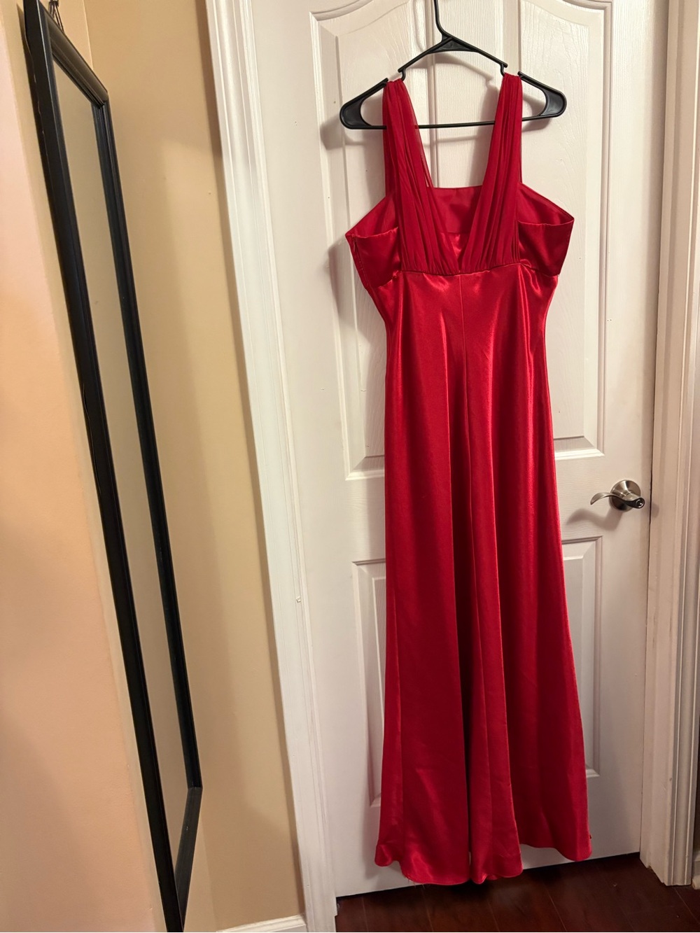 Aspeed Red Satin Maxi Dress with Wide Straps